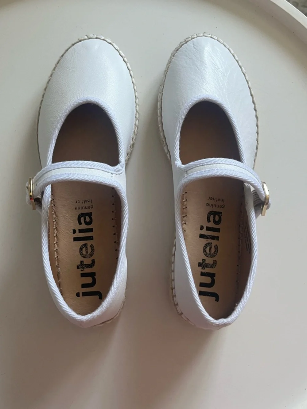 NEW Jutelia Leather Mary Jane Espadrilles White Size 39/7.5-8